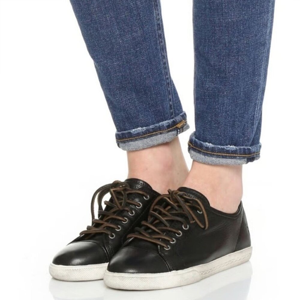 FRYE Black Mindy Low Top Leather Lace Up Sneakers Size 8.5M